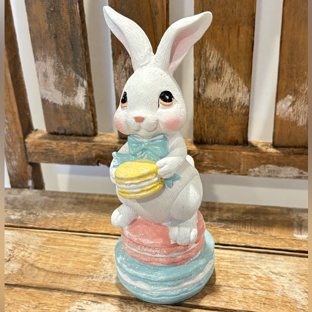 Hobby Lobby White Bunny With Macarons Easter Figurine Spring NEW